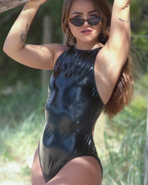 Adriana Shiny Black Swimsuit Heaven 3